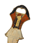 Vintage Mid Century Greek Male Dancer Traditional Costume Solid Brass & Enamel Bottle Opener Greece