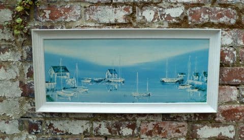 Vintage Mid Century Harbour Print by Sid Mullier framed by Prints for Pleasure Large 33" x 15" Boats