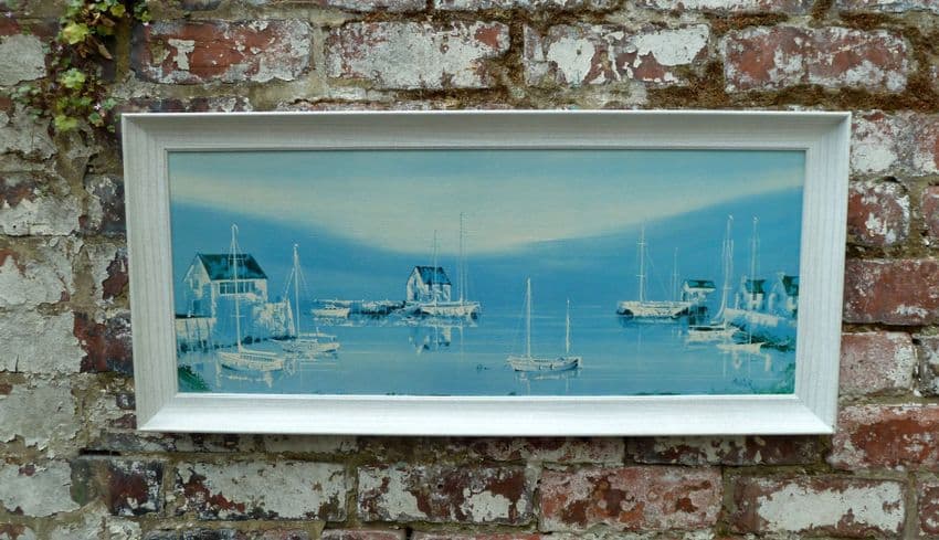 Vintage Mid Century Harbour Print by Sid Mullier framed by Prints for Pleasure Large 33