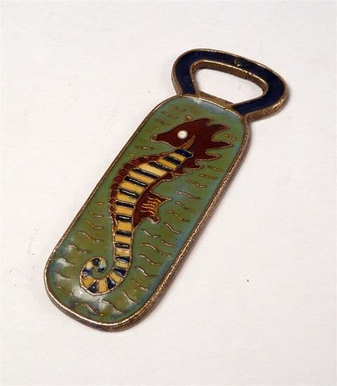 Vintage Mid Century Kallitechniki Moschato Greece Sea Horse Seahorse Brass & Enamel Bottle Opener