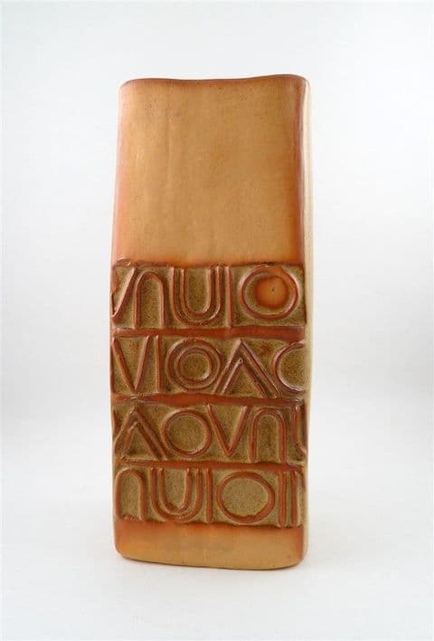 Vintage Mid Century Louis Hudson Cornish Studio Pottery Cornwall Textured Slab Vase 1970s 7.5"