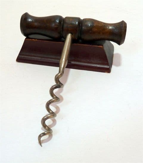 Vintage Mid Century Polished Turned Wood Handle Self Puller T Tee Corkscrew Circa 1950s SH