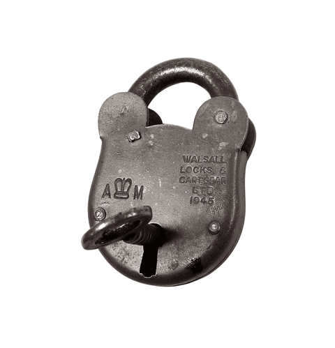 Vintage Military 1945 WW2 Air Ministry Walsall Locks & Cartgear Ltd No4 Padlock Working c/w Key