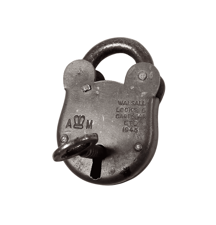 Vintage Military 1945 WW2 Air Ministry Walsall Locks & Cartgear Ltd No4 Padlock Working c/w Key