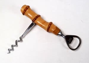 Vintage Mills Moore Sheffield Stainless Steel Bamboo Combination Corkscrew Bottle Opener Circa 1960s