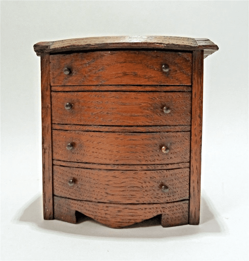 Vintage Miniature Wood Set of Drawers Secret Money Box 30s Apprentice Piece Savings Bank Folk Art