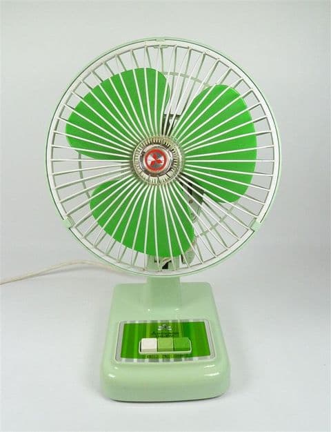 Vintage Mitsubishi D8-PM 20cm Electric Oscillating Table Desk Fan in Green 1970s Japan 2 Speed