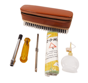 Vintage Motoring Garage English Cow Hide Leather Nylon Brush Car Valet Kit  Tools Gauge Unused