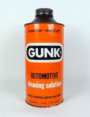 Vintage Motoring Garage Tin Fosmin Chemicals Ltd London Gunk Cleaning Solution 1 Litre Tin Contents