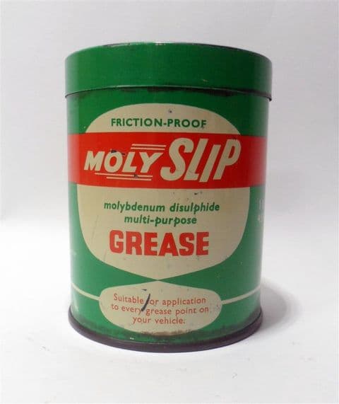 Vintage Motoring Garage Tin Moly Slip Friction Proof Grease 1lb Tin c/w Half Contents Circa 1950s