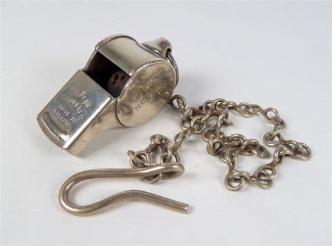 Vintage Newcastle Corporation Tramways Whistle c/w Chain Ca 1915-40 NCTEU Escargot Type Conductors