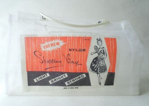 Vintage NOS Unused Retro Nylon Shopping Beach Grocery Bag No.10 1950s Light Bright Strong WHITE