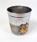 Vintage Novelty Over-Sized Sewing Thimble Measure Just a Thimble Full Enamel Scotland Crest Tot Shot