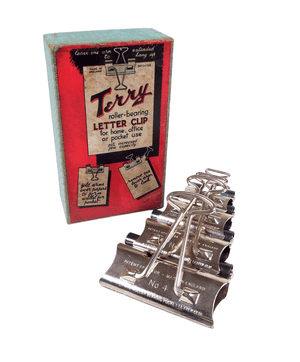Vintage Office Desk Boxed Herbert Terrys Patent Roller Bearing Pocket Letter Paper Clip Size 1 2 3 4