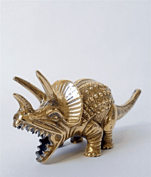 Vintage Office Desk Brass Dinosaur Paperweight Figure Triceratops Circa 1950s