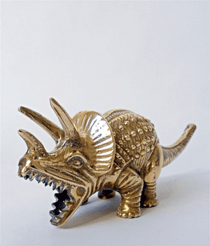 Vintage Office Desk Brass Dinosaur Paperweight Figure Triceratops Circa 1950s