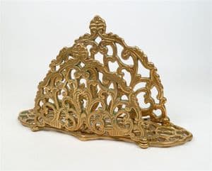 Vintage Office Desk Pierced Brass Ornate Letter Rack Post Bills Letters Nice Size Patina Verdigris