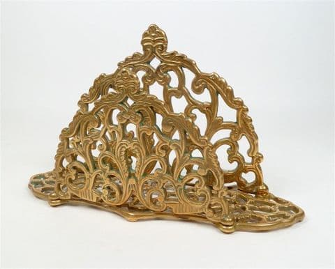 Vintage Office Desk Pierced Brass Ornate Letter Rack Post Bills Letters Nice Size Patina Verdigris