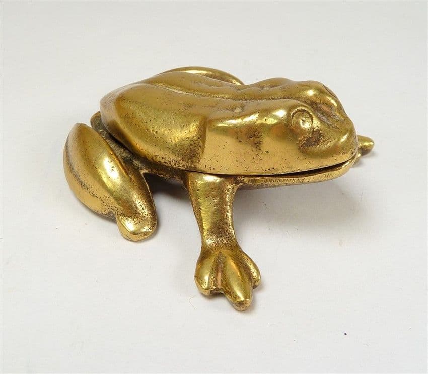 Vintage Office Hinged Brass Frog Desk Tidy England 1930s Paper Clips Fasteners Pins Stamps Etc
