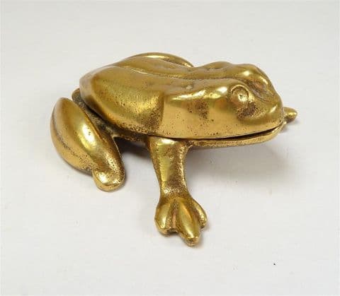 Vintage Office Hinged Brass Frog Desk Tidy England 1930s Paper Clips Fasteners Pins Stamps Etc