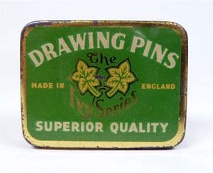 Vintage Office Tin The Ivy Series Made in England Superior Quality Drawing Pins Circa 1950s