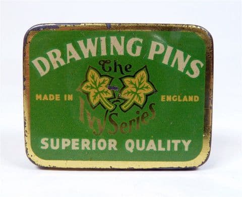 Vintage Office Tin The Ivy Series Made in England Superior Quality Drawing Pins Circa 1950s