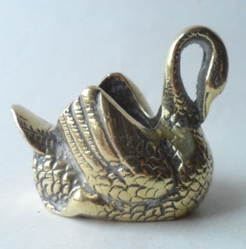 Vintage Old English Brass Swan Mantelpiece Match Holder Circa 1930s Cottage Brass Vesta