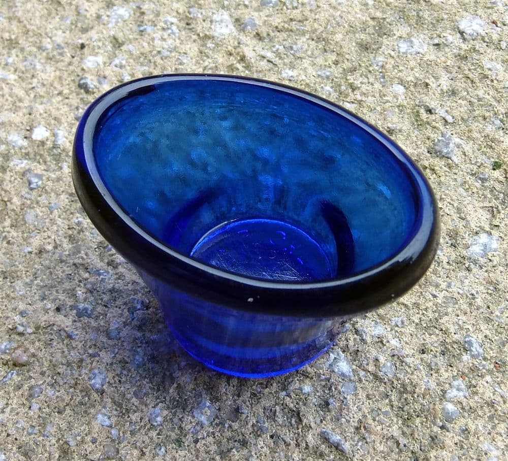 Vintage Optrex Advertising Colbalt Blue Glass Eye Wash Bath Safe Guards