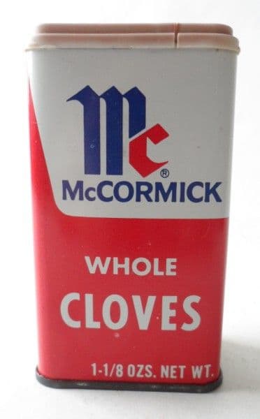Vintage Patent Spice Tin House of McCormick Baltimore Maryland Whole Cloves 1970s 31.89 GRAMS Full