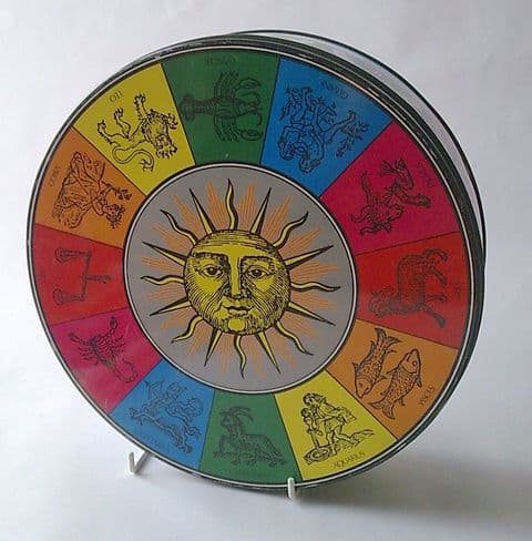 Vintage Peek Frean Signs of the Zodiac Tin HBS Huntley Boorne & Stevens Ca 1976 Horoscopes Astrology