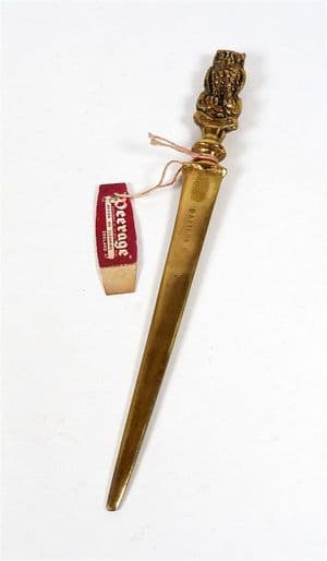 Vintage Peerage Pearson Page Birmingham Brass Owl Letter Opener Leeds Souvenir c/w Tag