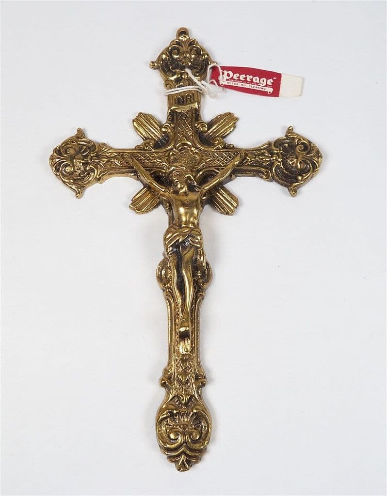 Vintage Peerage Pearson Page Birmingham Ornate Brass Crucifix Cross Wall Hanging Christianity Jesus