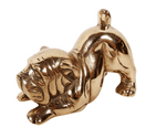 Vintage Polished Brass Bulldog Dog Puppy Figure Ornament Sculpture Desk Paperweights Circa 1970s