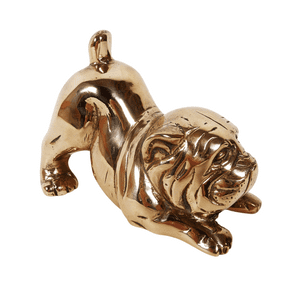 Vintage Polished Brass Bulldog Dog Puppy Figure Ornament Sculpture Desk Paperweights Circa 1970s