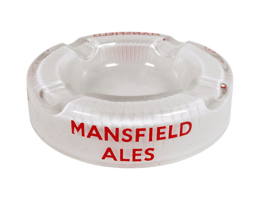 Vintage Pub Bar Advertising Mansfield Ales Brewery Frosted Glass Cigarette Cigar Ash Tray