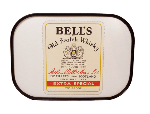 Vintage Pub Bar Bells Old Scotch Whisky Advertising Cloverleaf Melamine Serving Drinks Tray 1970s