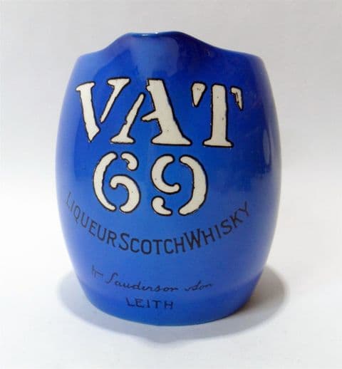 Vintage Pub Bar Blue Vat 69 Liqueur Scotch Whisky Advertising Water Jug Mintons England Circa 1930s