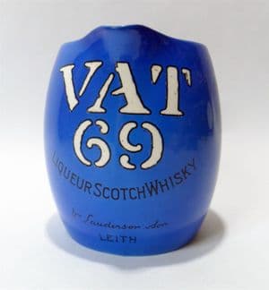 Vintage Pub Bar Blue Vat 69 Liqueur Scotch Whisky Advertising Water Jug Mintons England Circa 1930s