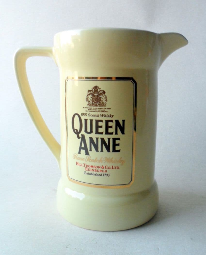 Vintage Pub Bar Queen Anne Rare Scotch Whisky Edinburgh Advertising Pottery Water Jug Wade England