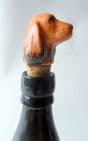 Vintage Pub Home Bar Barware Brown Spaniel Ceramic Figural Bottle Pourer Stopper Made in England Circa 1960s Dog Hand Painted