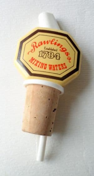 Vintage Pub Home Bar Rawlings Mixing Waters Established 1784 Ceramic Bottle Pourer Stopper Britvic