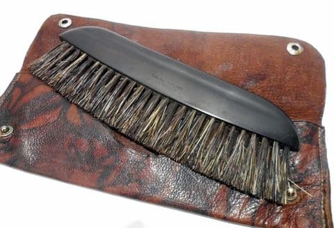 Vintage Real Ebony Clothes Brush in Leather Case Circa 1930s Pocket Travel