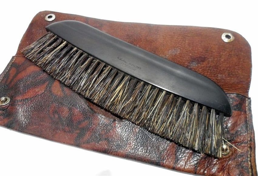 Vintage Real Ebony Clothes Brush in Leather Case Circa 1930s Pocket Travel