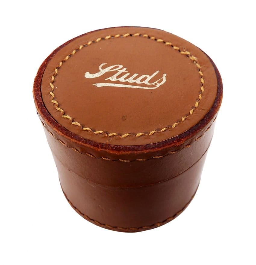 Vintage Real Hide Leather Round Stud Box 1950s Studs Links Clips Earrings Rings Jewellery Cufflinks