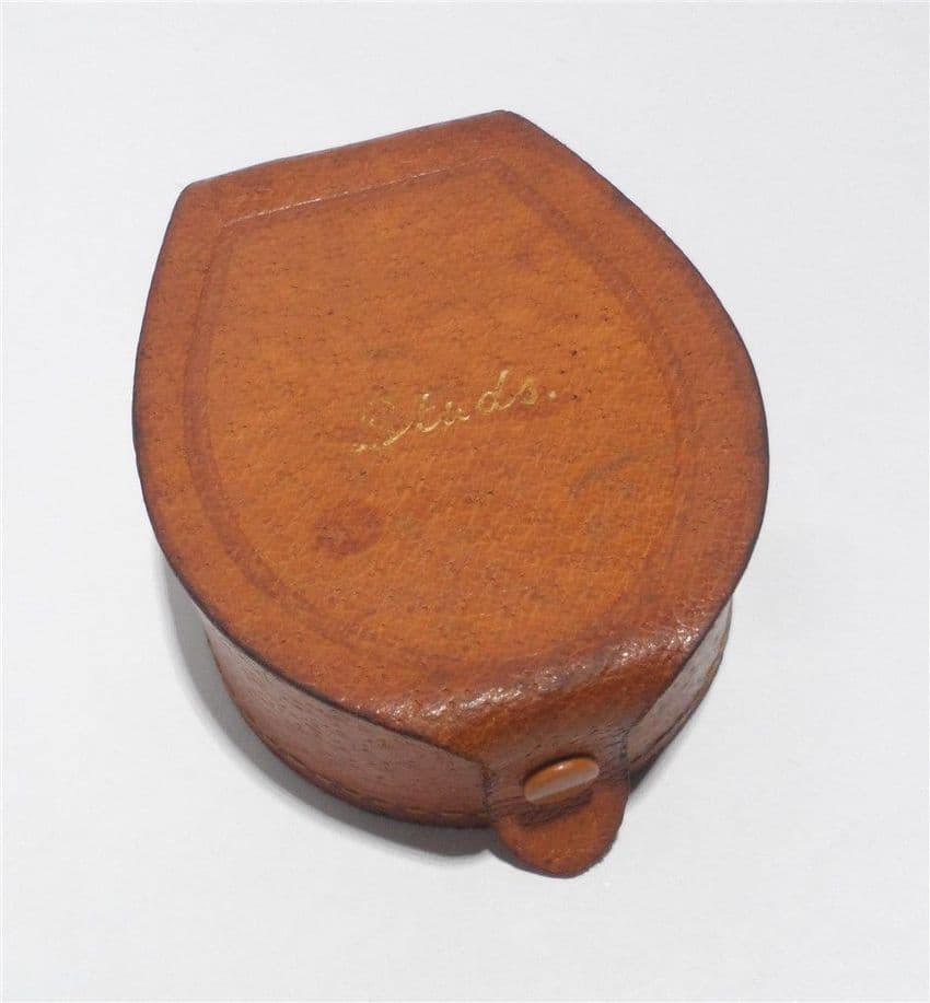 Vintage Real Pigskin Leather Horseshoe Stud Box Circa 1930s Cufflinks Links Earrings Rings Jewellery