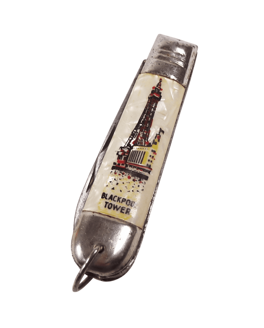 Vintage Rep of Ireland Blackpool Tower Folding Pocket Pen Knife Twin Blade Souvenir Pictorial