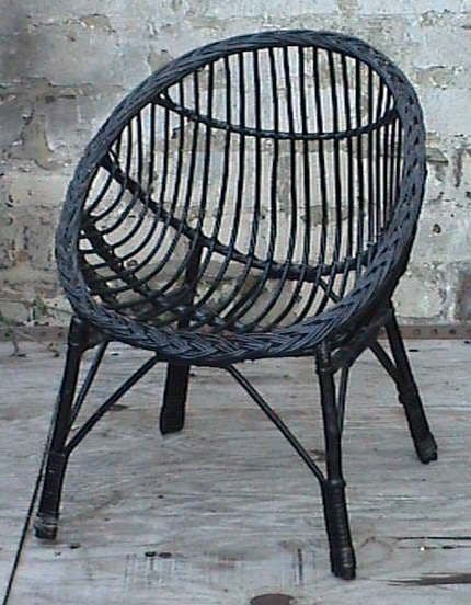 Vintage Retro Home Round Child's Childs Cane Wicker Bedroom Chair Circa 1960s Doll Teddy Black