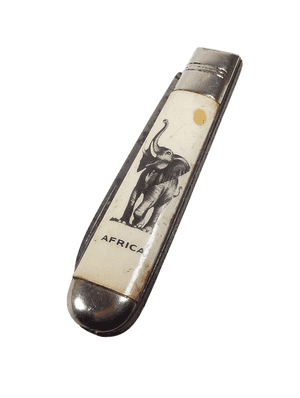 Vintage Richards Sheffield Folding Folder Pocket Knife Africa Souvenir Elephant Lamppost Pictorial