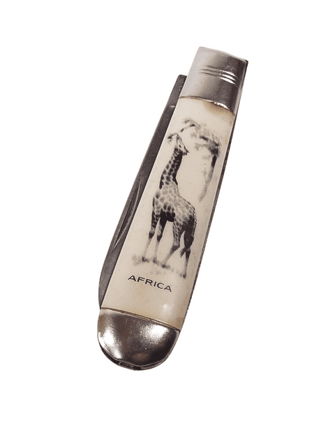 Vintage Richards Sheffield Folding Folder Pocket Knife Africa Souvenir Giraffe Lamppost Pictorial