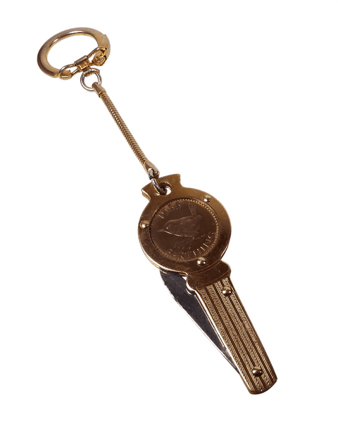 Vintage Richards Sheffield Folding Folder Pocket Knife Key Type Inset 1955 Farthing Coin Keyring